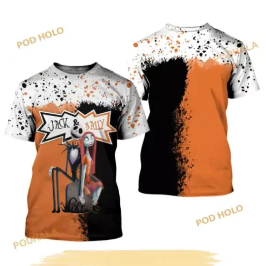 Jack Skellington Sally Orange Black Splatter Paint Disney 3D Tshirt