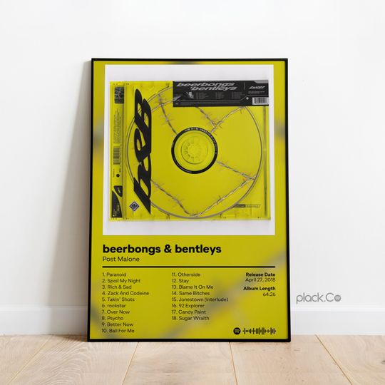 Post Malone - Beerbongs & Bentleys - Hip Hop Wall Art - Custom Album Cover - Post Malone Print