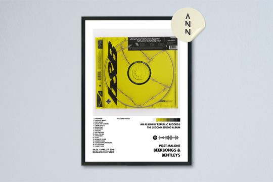 Post Malone - Beerbongs & Bentleys Album Poster / Album Cover Poster / Wall Decor / Poster Design / Music Poster / Music Fan Art
