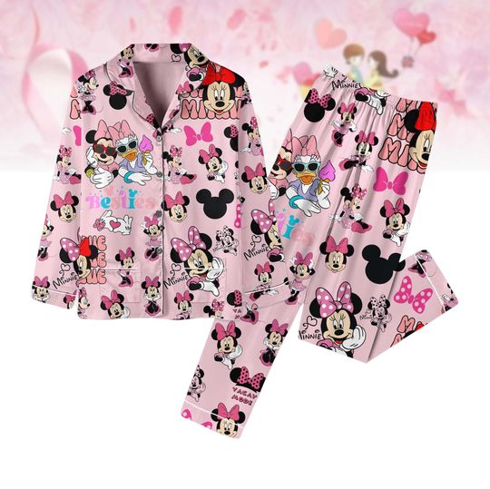Minnie And Daisy Pajamas Set, Besties Women's Pajamas, Minnie Daisy Couple TShirt, Disney Cartoon Valentine sleepwear, Besties Gift