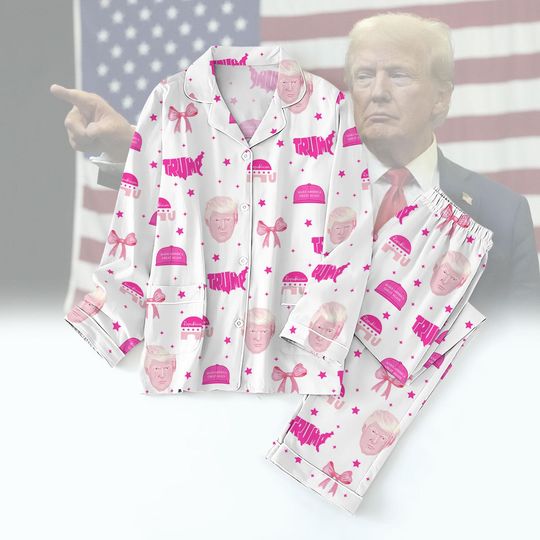 Valentine Trump Pajamas Set, Trump Coquette Valentine Shirt, Republican Gift For Her, Donald Trump Pink Valentine Pajamas, Couple Pajamas
