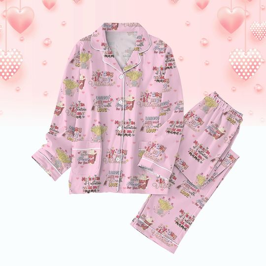 My Dog Is My Valentine Pajamas, Pet Lover T-Shirt Pants Set, Dog Valentine Coquette Sleepwear, Dog Lover Gift For Couple