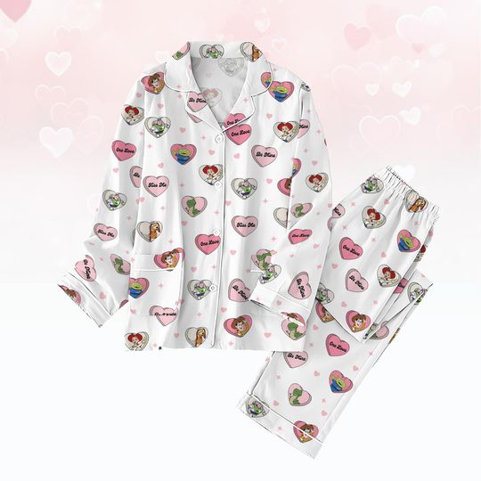 Toy Story Valentine Pajamas Set, Disney Pixar Couple Loungewear, Disney Valentines Day Gift, Movie Characters Valentine Set Of Pajamas