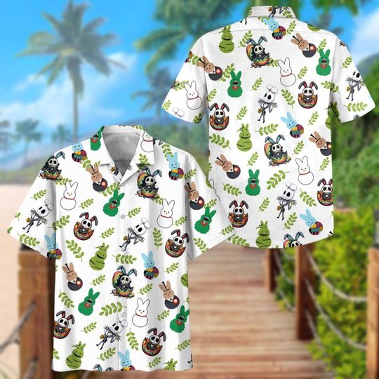 Jack Skellington Button Up Shirt, Skellington Horror Hawaiian Shirt, Jack With Easter Eggs Shirt, Nightmare Before Christmas Movie