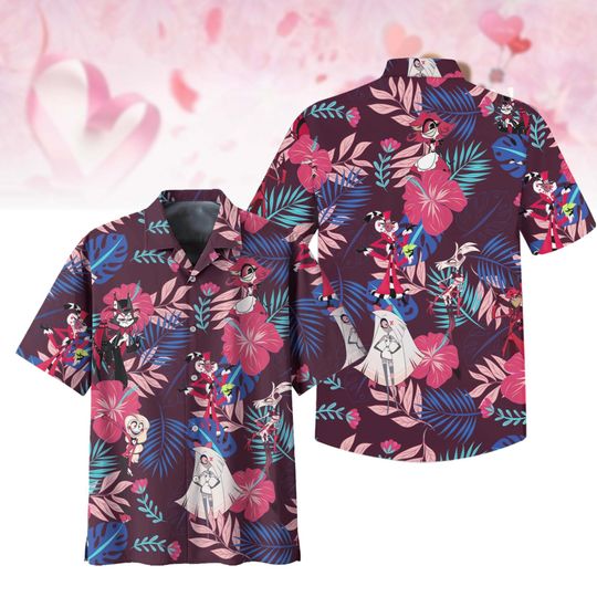 Hazbin Hotel Hawaiian Shirt, Angel Dust Button Shirt, Alastor Hazbin Summer Shirt For Men, Animated Series Aloha T-Shirt, Cartoon Shirt
