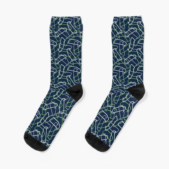 Seattle Seahawks Pattern, Navy Background Socks