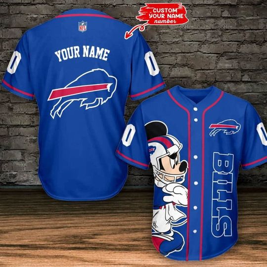 Personalized Buffalo Bills Baseball Jersey, Bills Mickey Baseball Jersey