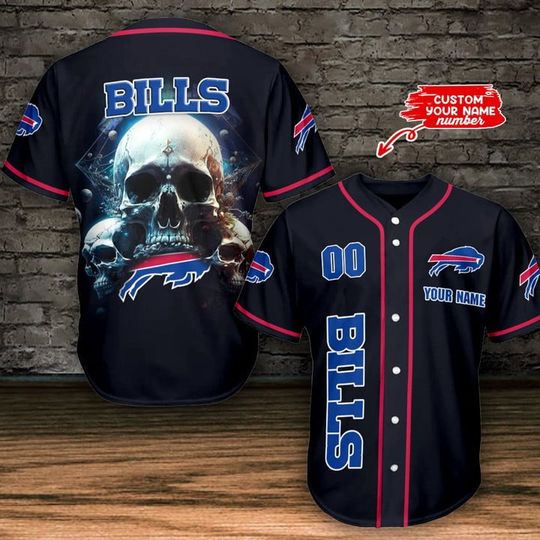 Personalized Buffalo Bills Baseball Jersey, Buffalo Bills Skull Football Jersey