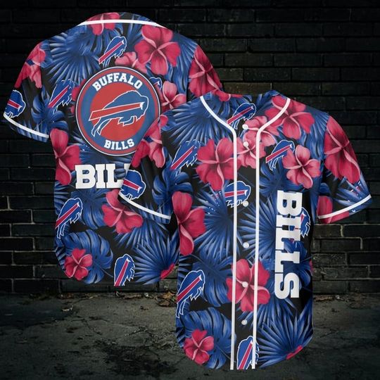 Buffalo Bills Baseball Jersey, Bills Flower Hawaii Baseball Jersey
