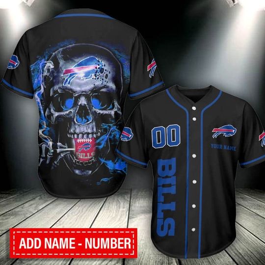 Personalized Buffalo Bills Baseball Jersey, Buffalo Skull Baseball Jersey