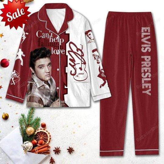 Elvis Presley Christmas Pajamas Set, Elvis Presley King Of Rock Pajamas Set