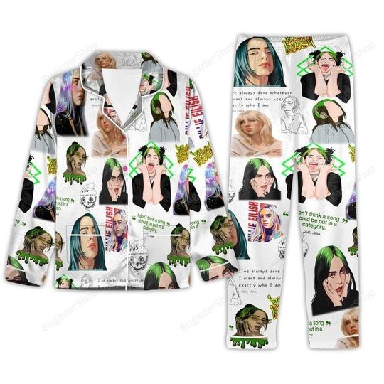 Billie Eilish 2025 Pajamas Set, Hit Me Hard and Soft Pajamas Set, Billie Eilish Tour 2025 Pajamas Set.