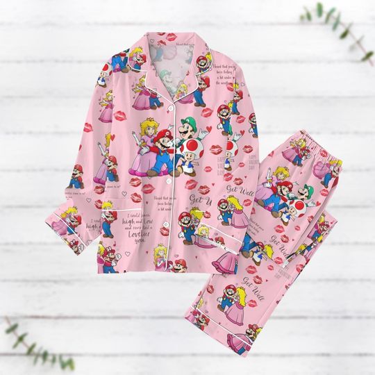 Super Mario Pajamas Set, Valentines Day Womens Pajamas, Luigi Bowser Princess Peach Shirt, Pajamas For Party, Couple Gifts For Her Him