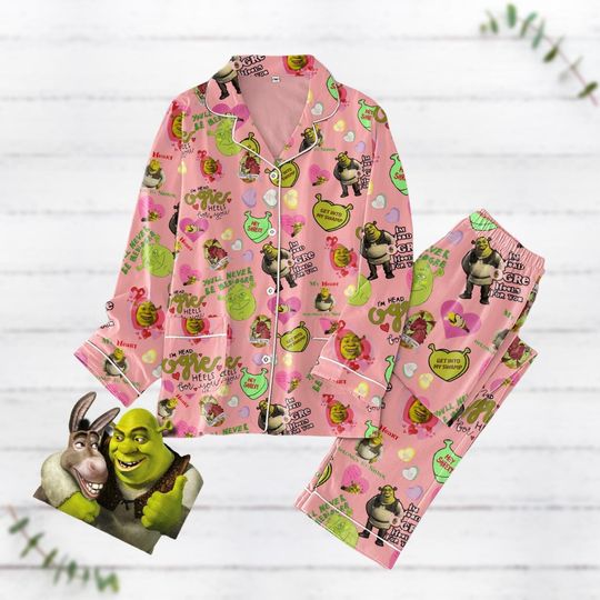 Shrek Face Pajamas Set, Shrek Bridesmaid Pajamas, Shrek And Fiona Couple Pajamas, Funny Movie Pajamas Pants, Sassy Shrek Women Pajamas