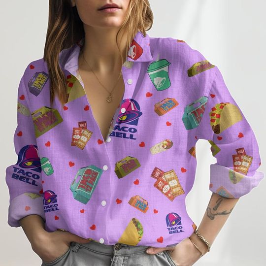 Taco Bell Coquette Linen Shirt, Fast Food Blouse Women Shirt, Mexican Linen Tee, Retro Food Long Sleeve Shirt, Taco Bell Lover Gift
