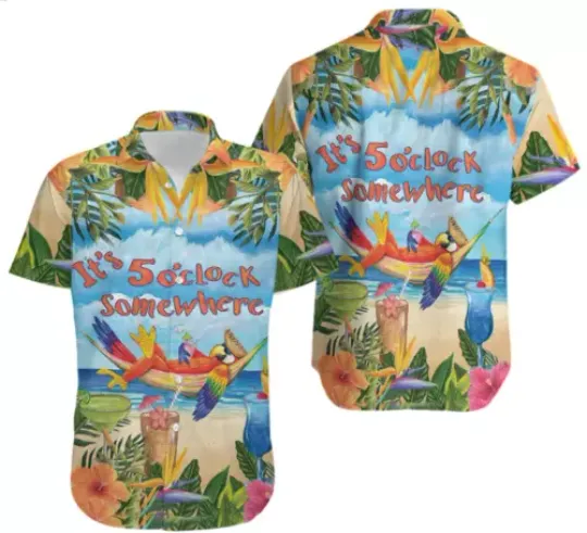 Jimmy Buffett Parrot Hawaiian Shirt Summer Tropical Short Sleeve