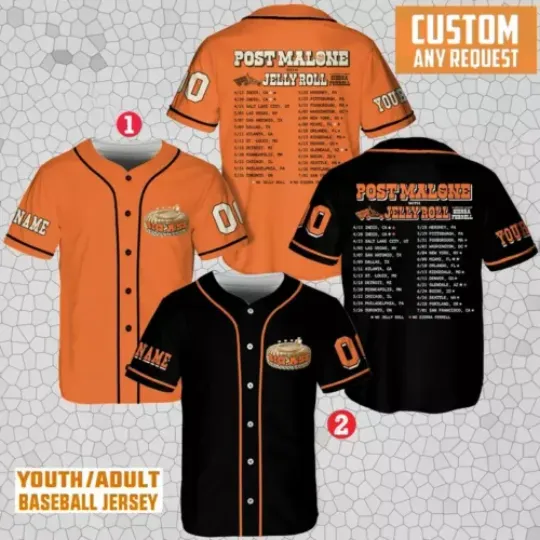 Post Malone x Jelly Roll The Big Ass Stadium Tour Baseball Jersey