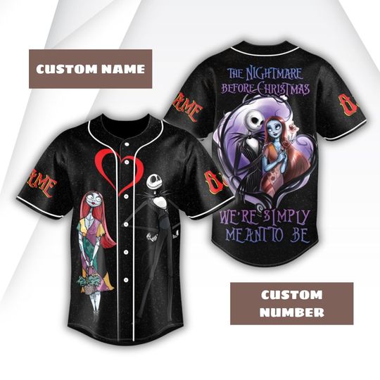 Personalized Jack And Sally Baseball Jersey, Jack Skellington Jersey Shirt, Nightmare Jersey Men, Valentine Gift For Him, Magic Kingdom