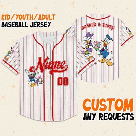 Personalize Donald And Daisy Valentine Baseball Jersey, Disney Valentine Jersey, Mickey And Friends Valentine Jersey, Happy Valentines Day