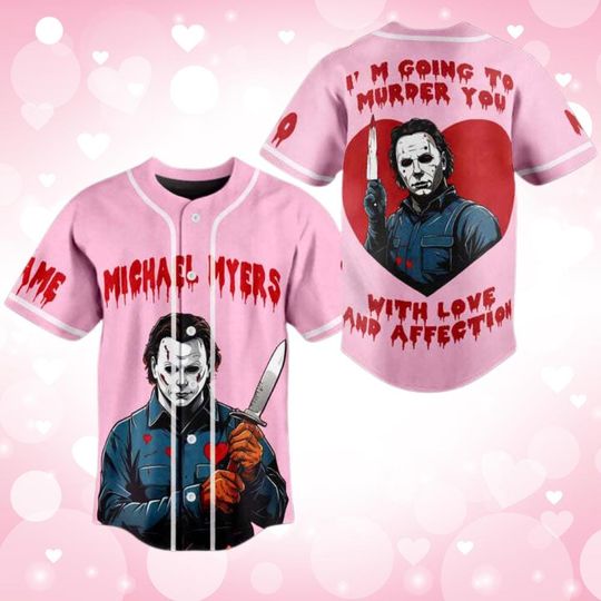 Valentine Michael Myers Baseball Shirt, Horror Characters Jersey, Michael Myers Shirt, Horror Holiday Shirt, Valentine Day Gift