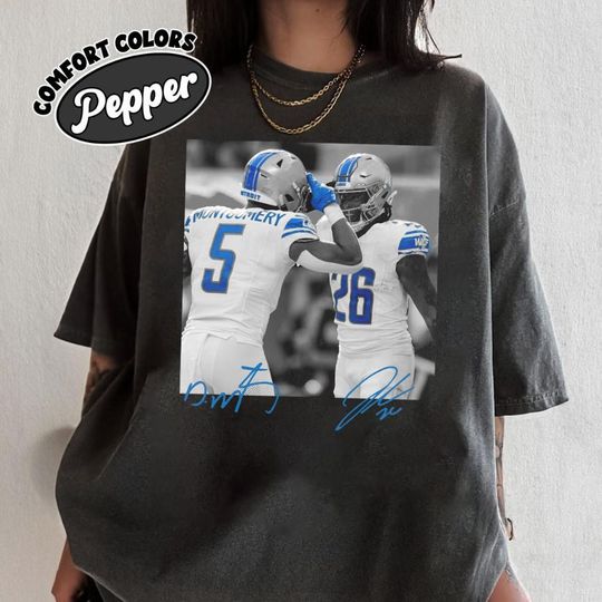 David Montgomery and Jahmyr Gibbs With Signature Vintage Shirt, Detroit Football TShirt, Game Day Shirt, Football Retro Shirt