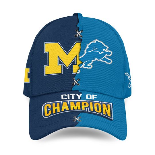 Michigan Wolverines Football x Detroit Lions Baseball Cap AOP | Sport | Gift For Fans | Father's Gift | Gift For Him