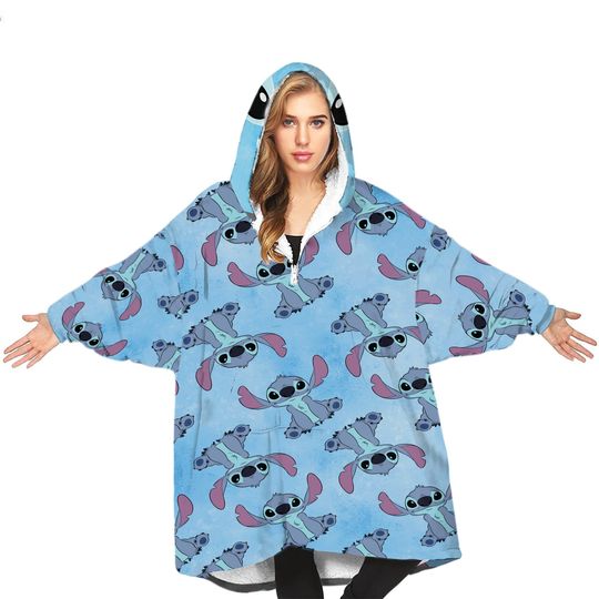 Girls Disney Lilo And Stitch Oversized Fleece Blanket Hoodie