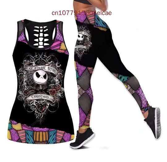 Disney The Nightmare Before Christmas Jack Skellington Sally Hollow Tanktop Legging Sets | Women's Day Gift