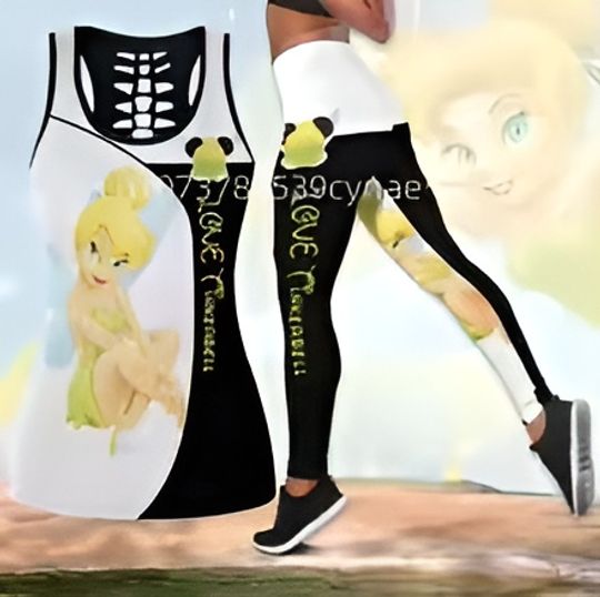 Summer New Disney Tinker Bell Hollow Tanktop Legging Sets | Women's Day Gift