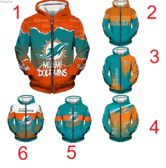 Miami Dolphins 3D Zip Up Hoodie Jacket | Casual Hoodie | Football Lover Gift