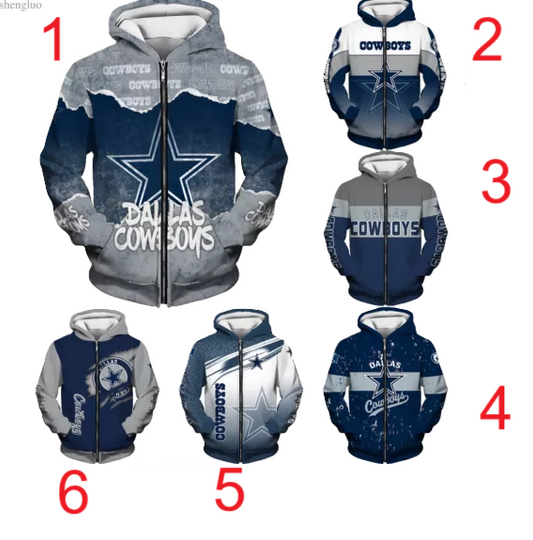 Dallas Cowboys 3D Zip Up Hoodie Jacket | Casual Hoodie | Football Lover Gift