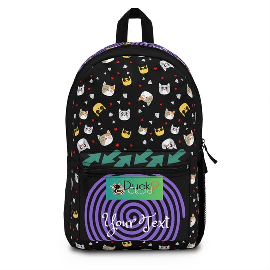 School Backpack with Cat Face Pattern