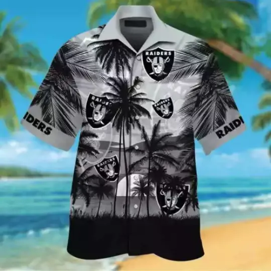 Las Vegas Raiders Short Sleeve Button Up Tropical Shirt Hawaiian Shirt