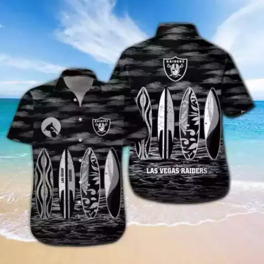 Las Vegas Raiders Short Sleeve Button Up Tropical Hawaiian Shirt