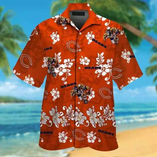 Chicago Bears Short Sleeve Button Up Tropical Hawaiian Shirt