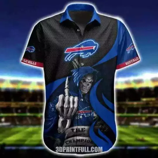 football Buffalo Bills Black Royal Blue Skull Trendy Hawaiian Shirt