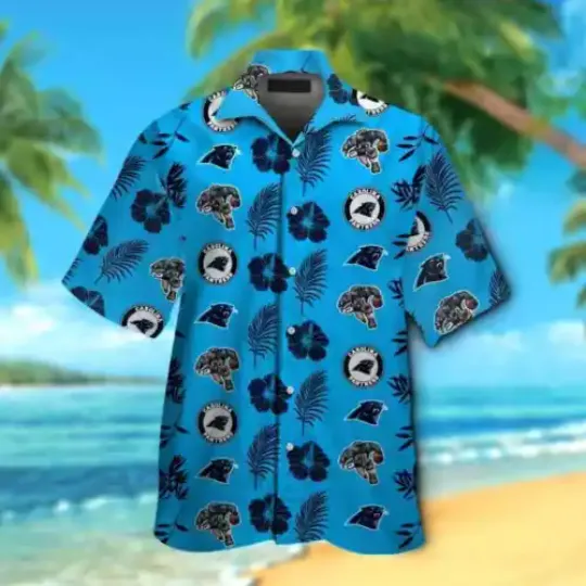 Carolina Panthers Short Sleeve Button Up Tropical Hawaiian Shirt