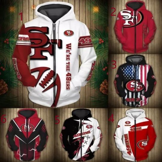 San Francisco 49ers Men's 3D Zip Hoodie, Football Lover