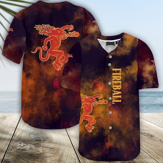 Colorful Smoke Fireball Whiskey Baseball Jersey - Fireball Jersey Shirt For Men Women, Fireball Baseball Shirt
