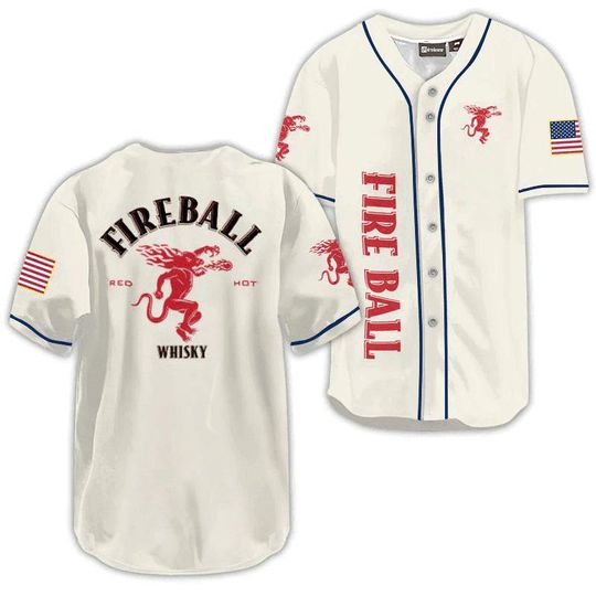White US Flag Fireball Whiskey Baseball Jersey - Fireball Jersey Shirt For Men Women, Fireball Baseball Shirt
