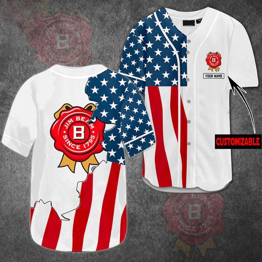 Personalized US Flag Jim Beam Baseball Jersey - Jim Beam Jersey Shirt For Men Women, Jim Beam Baseball Shirt