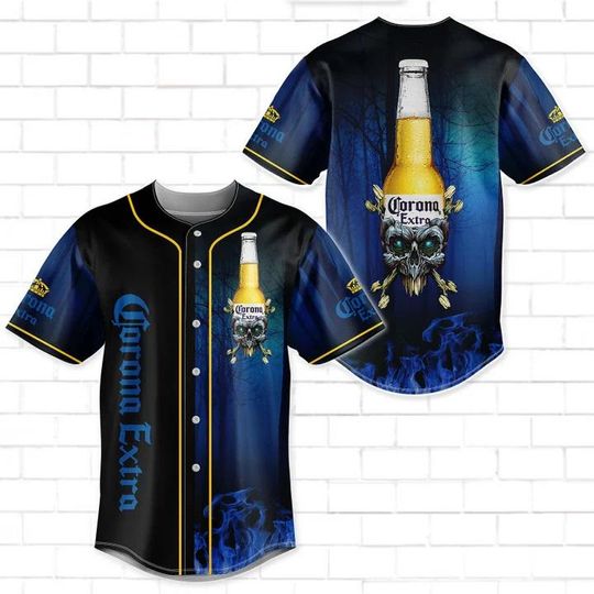 Skull Corona Extra Baseball Jersey - Corona Beer Jersey Shirt For Men Women, Corona Extra Baseball Shirt, Corona Beer Lovers