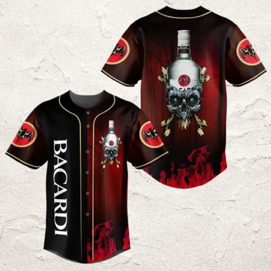 Skull Bacardi Rum Baseball Jersey - Bacardi Rum Jersey Shirt For Men Women, Bacardi Baseball Shirt, Drinking Lover Gift
