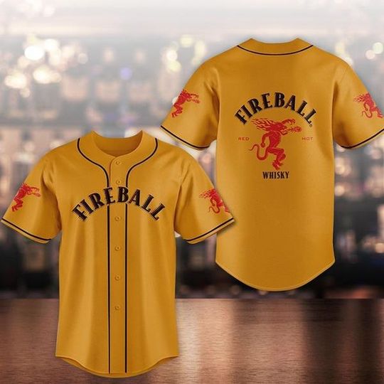 Skull Fireball Whiskey Baseball Jersey - Fireball Jersey Shirt For Men Women, Fireball Baseball Shirt, Drinking Lover Gift