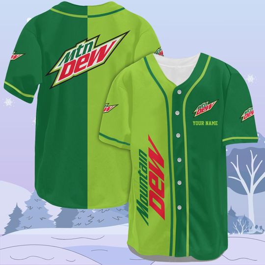 Personalized Mountain Dew Jersey, Mt Dew Baseball Jersey, Mt Dew Baseball Jersey Shirt, Soda Baseball Shirt, Soft Drink Athletic Jersey