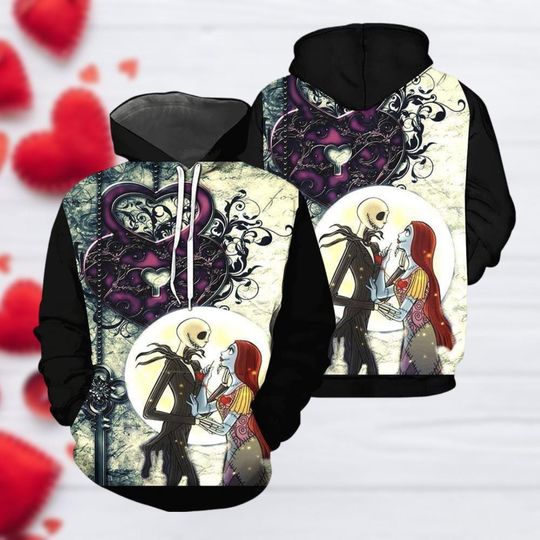 Nightmare Before Christmas 3D Hoodie, Jack And Sally 3D Hoodie, Jack Skellington 3D Hoodie, Valentines 3D Hoodie