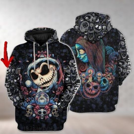 Custom Jack And Sally Couple 3D Hoodie, Valentine Jack Skellington 3D Hoodie, Nightmare Before Christmas 3D Hoodie