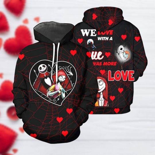 Jack And Sally 3D Hoodie, Nightmare Before Christmas 3D Hoodie, Jack Skellington Couple 3D Hoodie