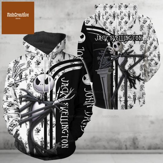Halloween Jack Skellington 3D Hoodie, Personalized Nightmare Before Christmas 3D Hoodie
