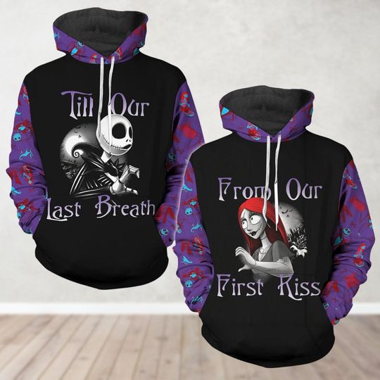 Custom Jack And Sally Couple 3D Hoodie, Disney Nightmare Before Christmas 3D Hoodie